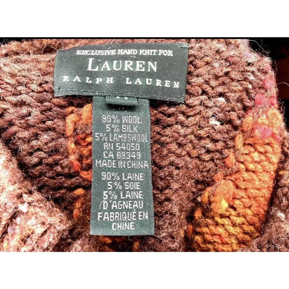 Ralph Lauren hand knit silk wool blend Brown Navajo Aztec Southwestern sweater M